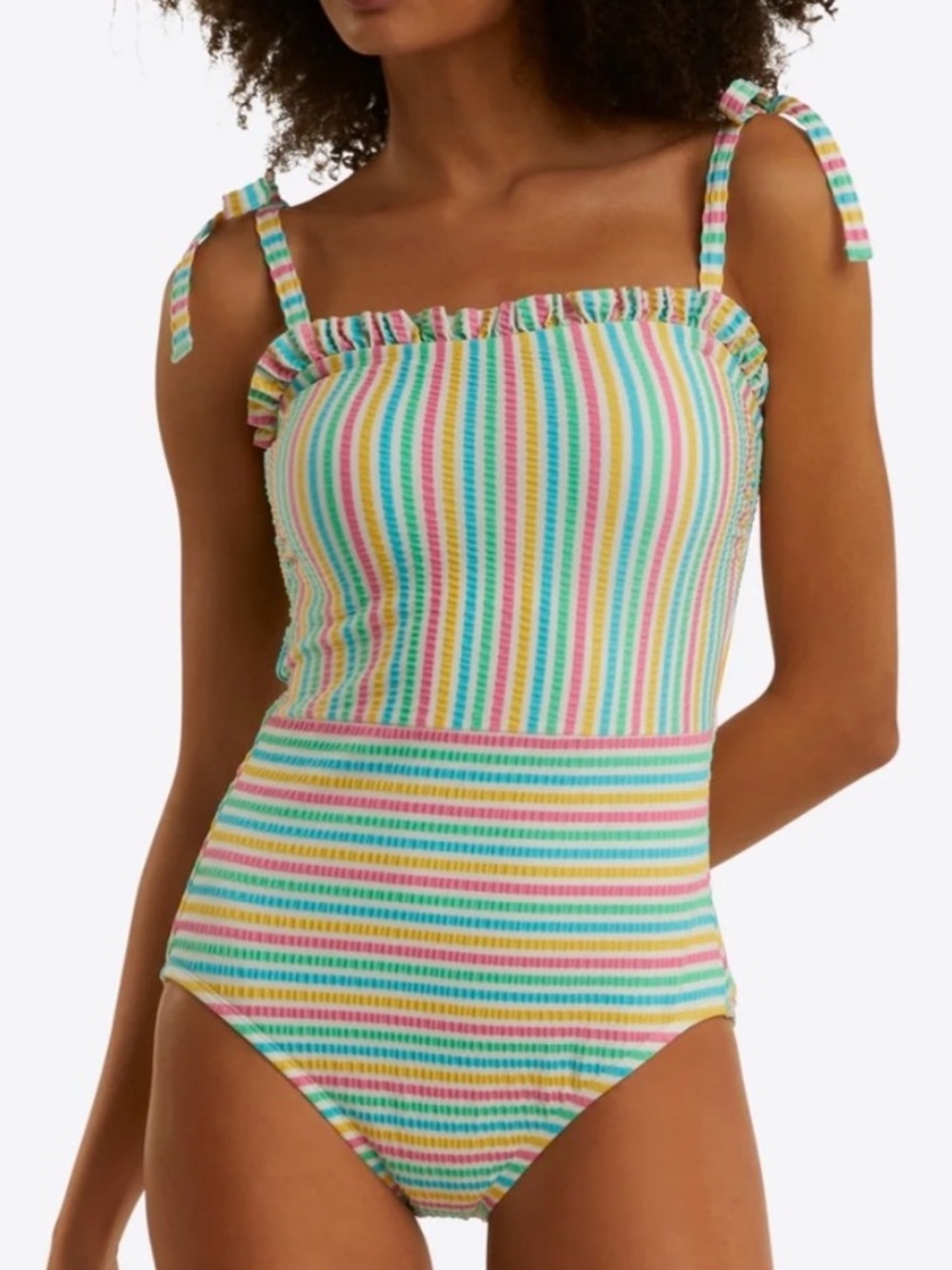 Draper James Ruffled Seersucker One-Piece Swimsuit Women’s Size XL Multi Stripe